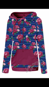 Roses & Blue Stripes Double Hoodie