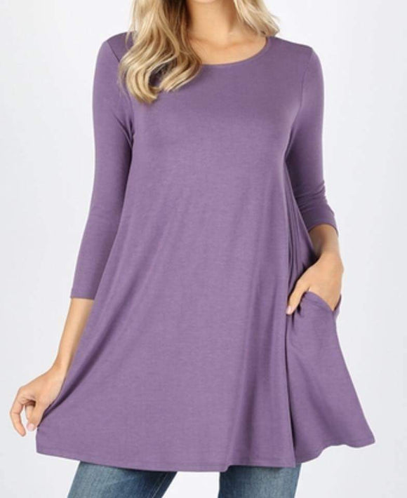 Purple Light 3/4 Sleeve Dress